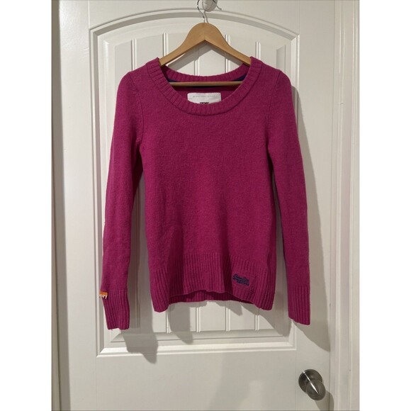 Vintage Superdry Premium Black Label Pink 100% Lambs Wool Embroidery Sweater L - Picture 6 of 9